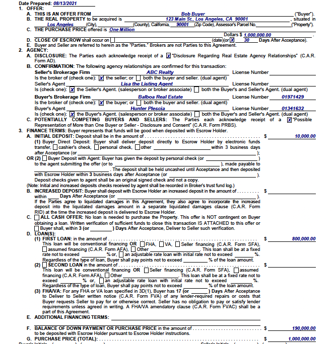 How To Fill Out a California Residential Purchase Agreement BALBOA